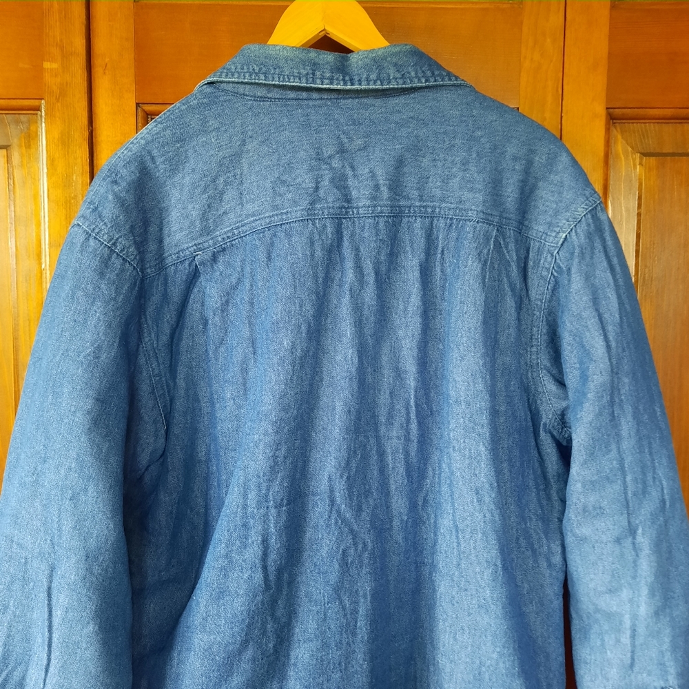 Wrangler tan sherpa lined denim chambray shacket jacket - Picture 8 of 11